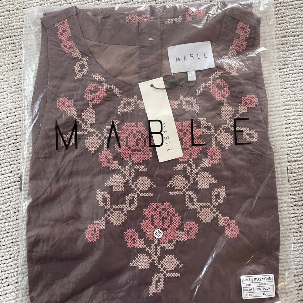 Anthropologie Mable dark plum embroidery print Floral mini dress S NWT - Picture 11 of 12